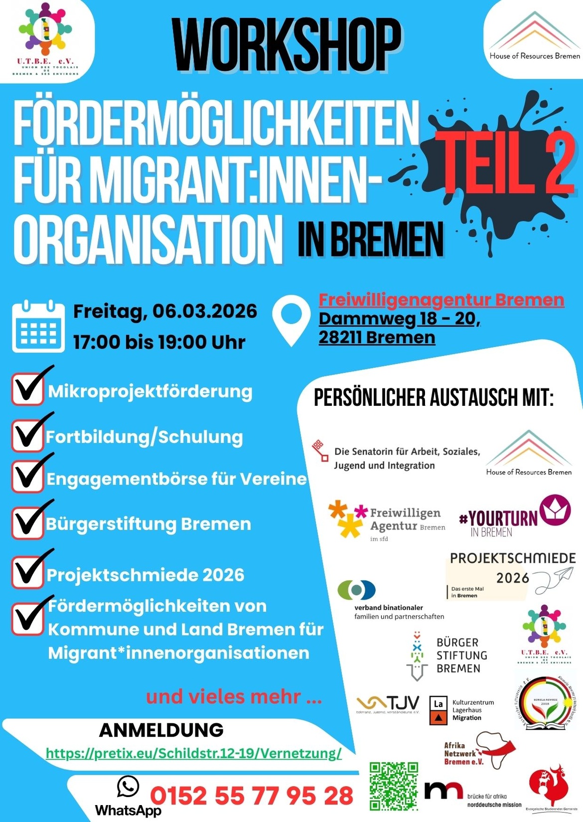 WORKSHOP TEIL2: Fördermöglichkeiten, Bedarfe und Expertenwissen in Migrant:innenorganisationen in Bremen