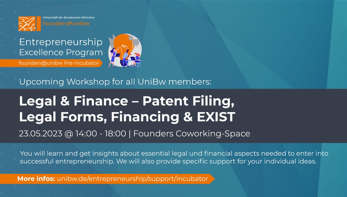 Workshop: Legal & Finance – Patent Filing, Legal Forms, Financing & EXIST