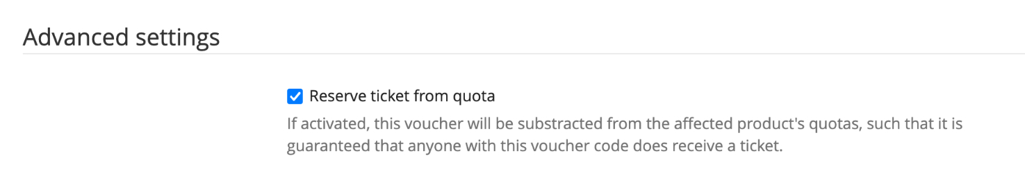 Screenshot of the pretix setting that reserves a ticket from quota when assigning a voucher
